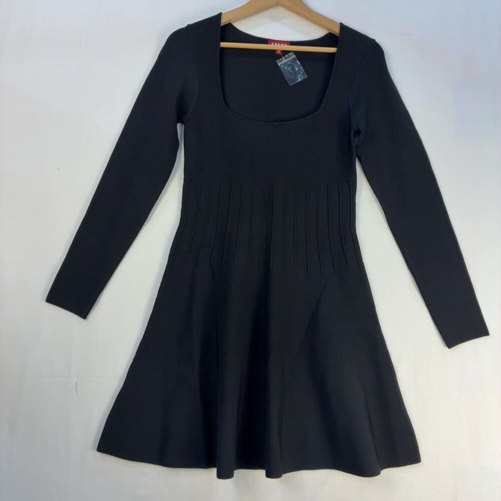 STAUD Black Long Sleeve Mini Dress